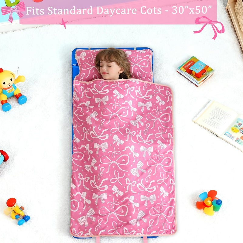 lasoftan Toddler Nap Mat for Preschool 50''x30'' Sleeping Mat with Removable Pillow and Minky Blanket for Kids Ages 3-7 Roll Up Soft Sleeping Bag for Boys Girls Kindergarten Daycare Sleepover - Image 3